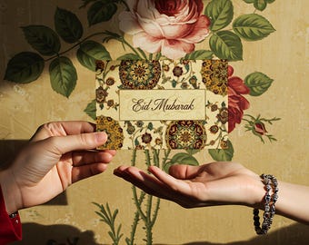 Floral Mandala Eid Mubarak Card: Elegant Islamic Greeting (Instant Download)