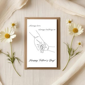 Cartão de Dia dos Pais para Imprimir | Arte de Linha Minimalista de Mãos dadas | Sempre Aqui, Sempre Segurando | Presente para Ele - Download Digital