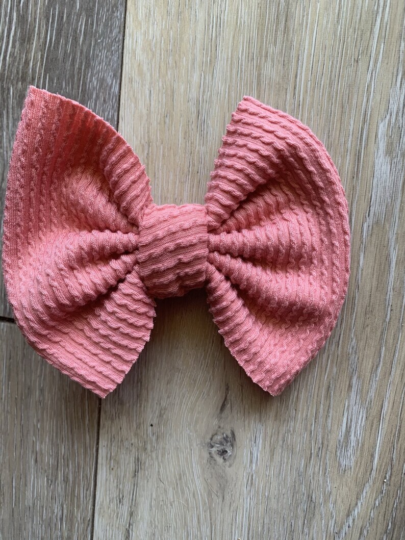 Blush Rib Knit Textured Big Bow Headwrap Scrunchie