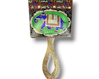Antique Sterling Silver Hand Mirror Guilloche Elephant India Trunk Up RARE
