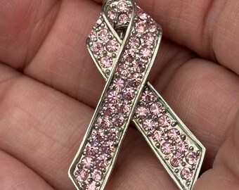 Vintage Givenchy Brooch Cancer Awareness Ribbon Pink Rhinestones