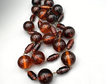 Vintage Deco Bakelite Rootbeer Bead Necklace Marbling Swirling Over 125g! 34"