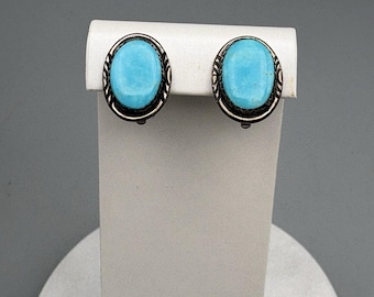 Vintage Sterling Silver Turquoise Clip On Earrings 925 Southwest Western Chic