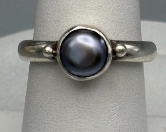 Vintage Sterling Silver 925 Gray Pearl Ring Size 8.25 Freshwater Pearl