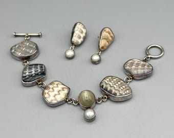 Echo of the Dreamer Sterling Silver Bracelet and Earrings Multi Stone and Pearl