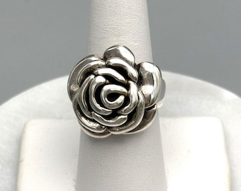 Vintage Sterling Silver Puffy Rose Ring 925 Size 8 Electroform Chunky