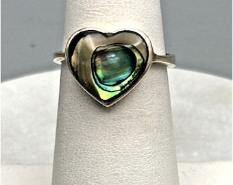 Vintage Sterling Silver Abalone Heart Ring 925 Size 6 Boho Beach Sweetheart