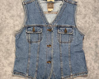 VTG 90s AMI blue denim button up vest western trucker workwear womens Medium