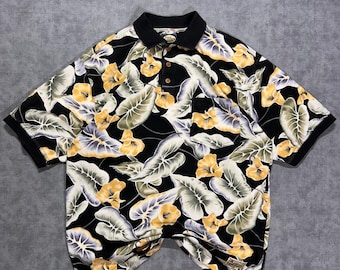 VTG 90s Tommy Bahama floral loungewear summer vacation floral polo shirt mens M