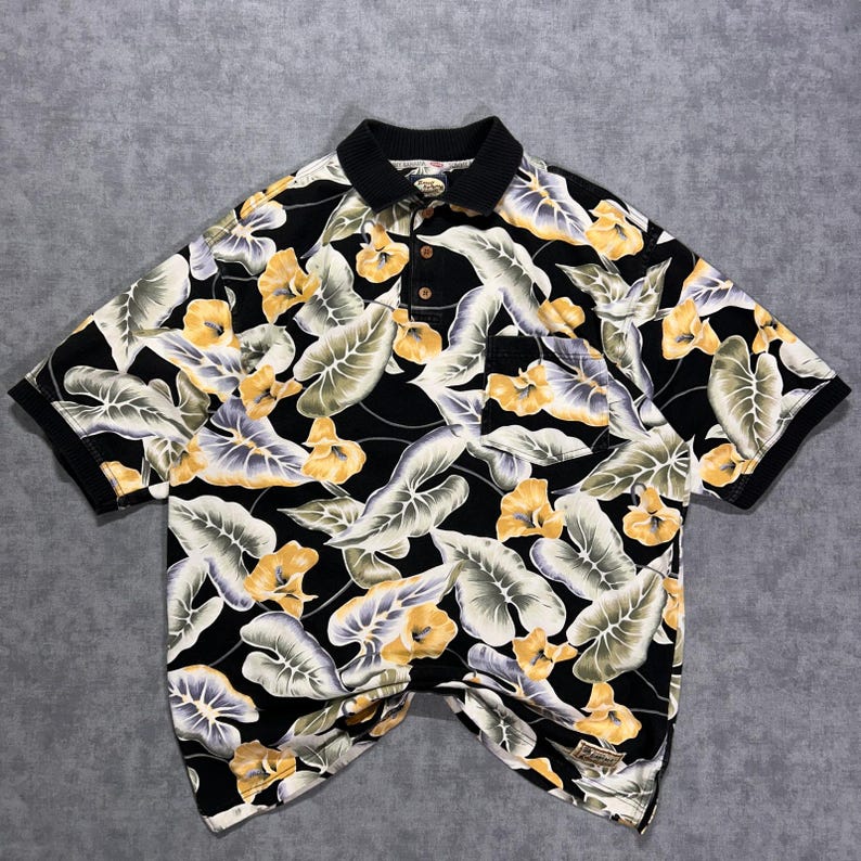 Camisa polo floral Tommy Bahama de los años 90, ideal para estar en casa durante las vacaciones de verano, talla M para hombre. imagen 1