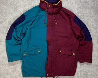 VTG 90s Bad Lands petrol/burgundy colorblock Kapuze Baumwollcanvas Feldparka mns Mns M