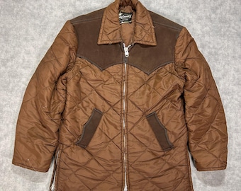 VTG 70s Cody Country Talon Reißverschluss braune Passe Western Steppjacke Herren Large