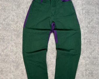 VTG IOU Legendary Denim purple/green colorblock skater 90s relaxed jeans wms 30