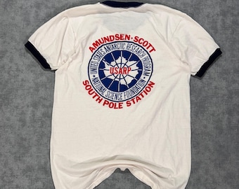 VTG 1970s Amundsen-Scott South Pole Station Antartica USARP Ringer Tshirt RARE Single stitch mens S