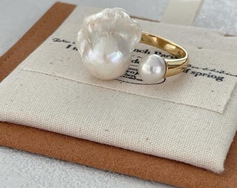 Baroque Pearl Adjustable Ring – Unique, Elegant, Handmade Statement Jewelry