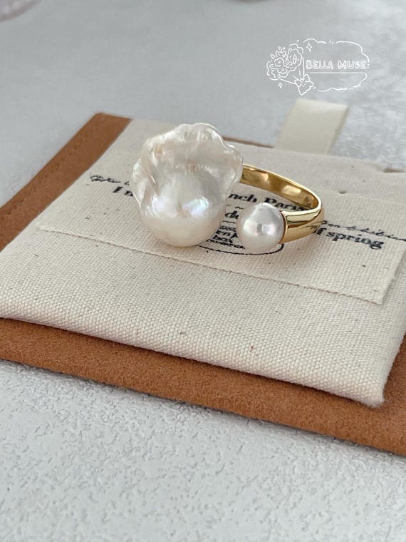Bague Ouverte Pour Femme – Design Vintage Avec Perles Baroques – Cadeau Anniversaire Ou Saint-Valentin