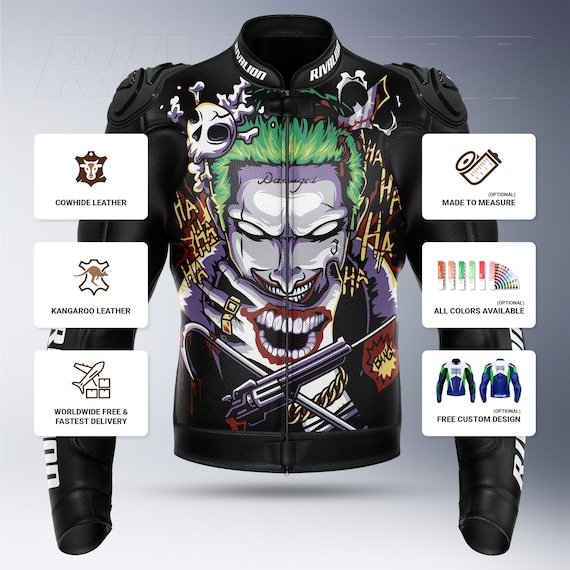 Joker Motorcycle Leather Racing Jacket: Custom Design, Removable