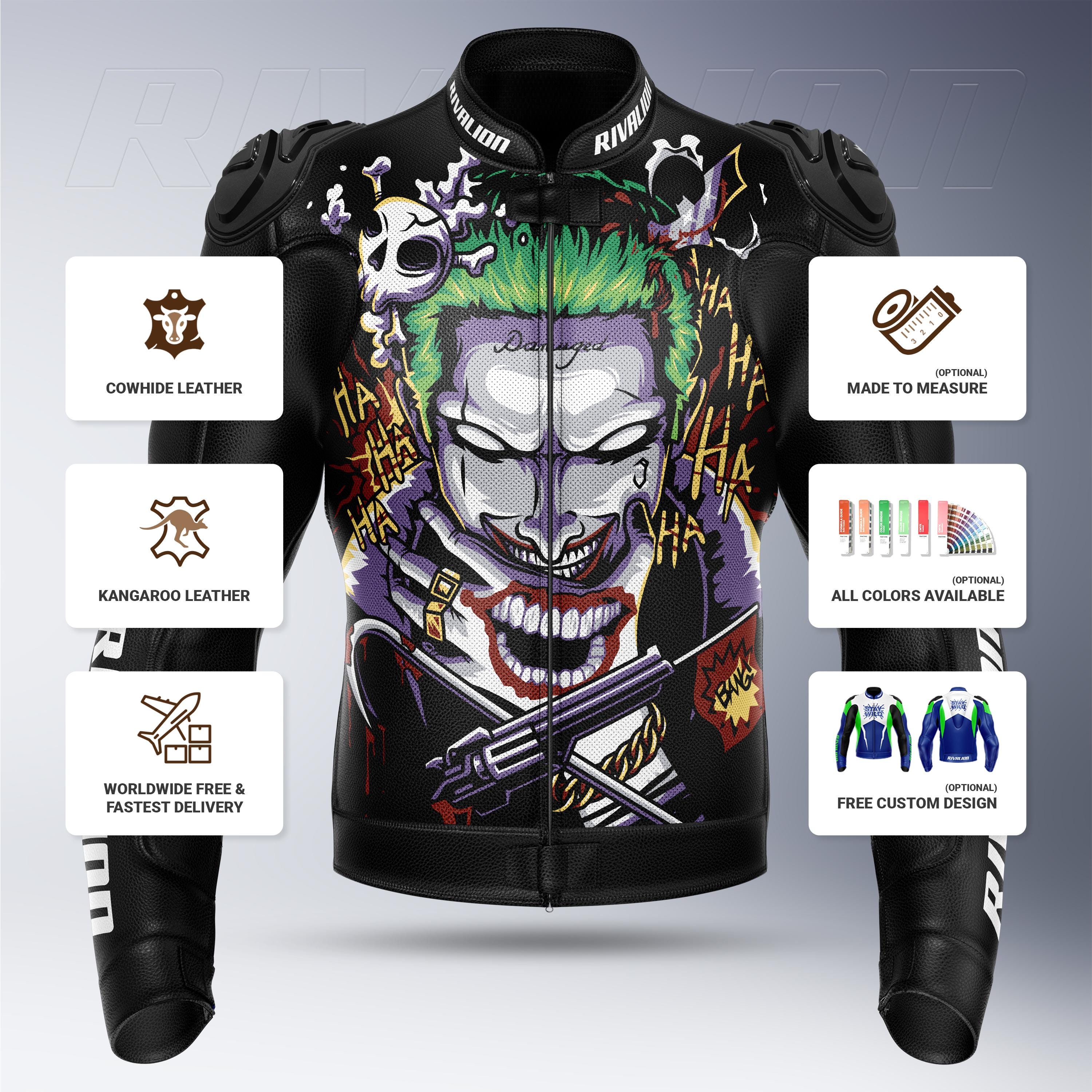 Joker Motorcycle Leather Racing Jacket: Custom Design, Removable