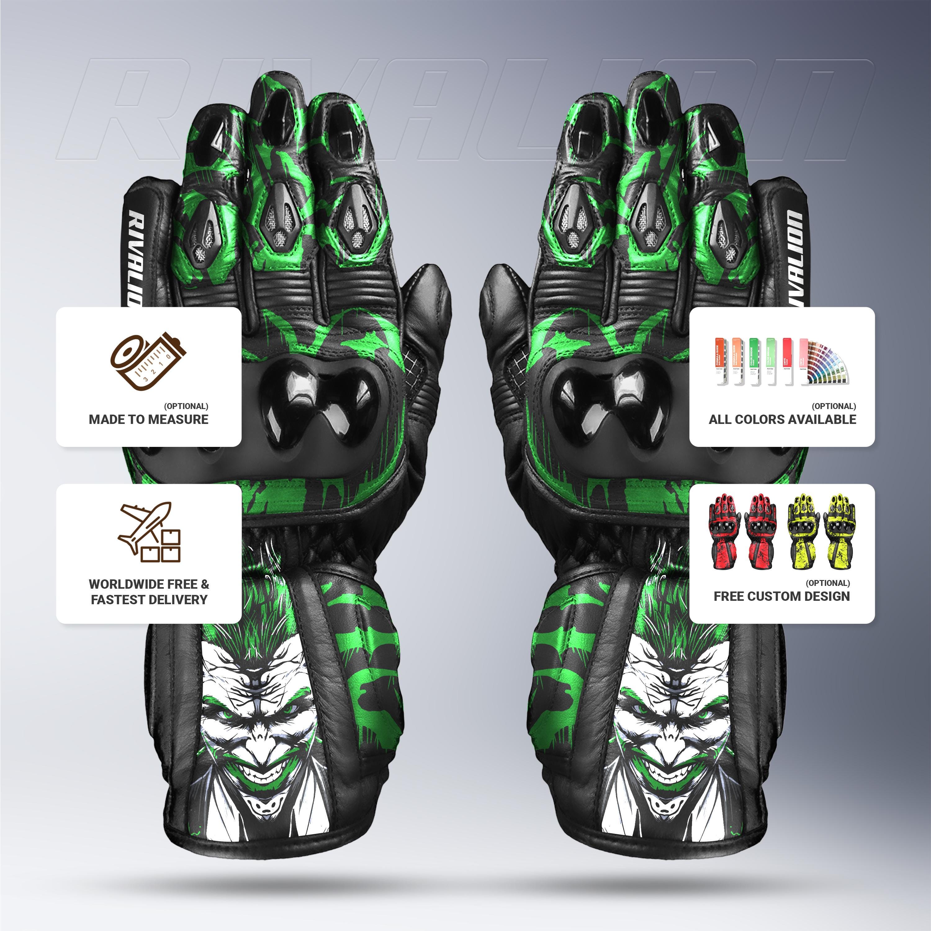 Joker Kawasaki Green Leather Motorcycle Race Gloves: Custom Design