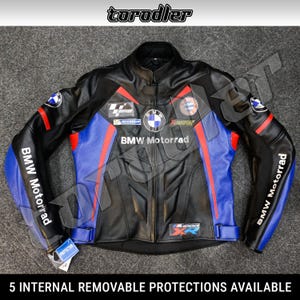 Giacca da moto in pelle da gara BMW Motorrad, giacca da moto BMW, giacca da moto da gara BMW, giacca da moto da gara MotoGP in pelle di mucca e canguro