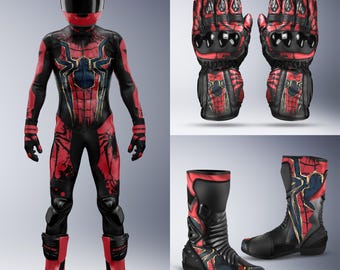 Custom Leather Motorcycle Racing Suit, Gloves & Boots Set