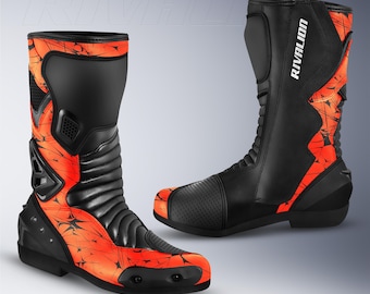 メンズ KTM オレンジ＆ブラック モーターサイクルレーシングブーツ