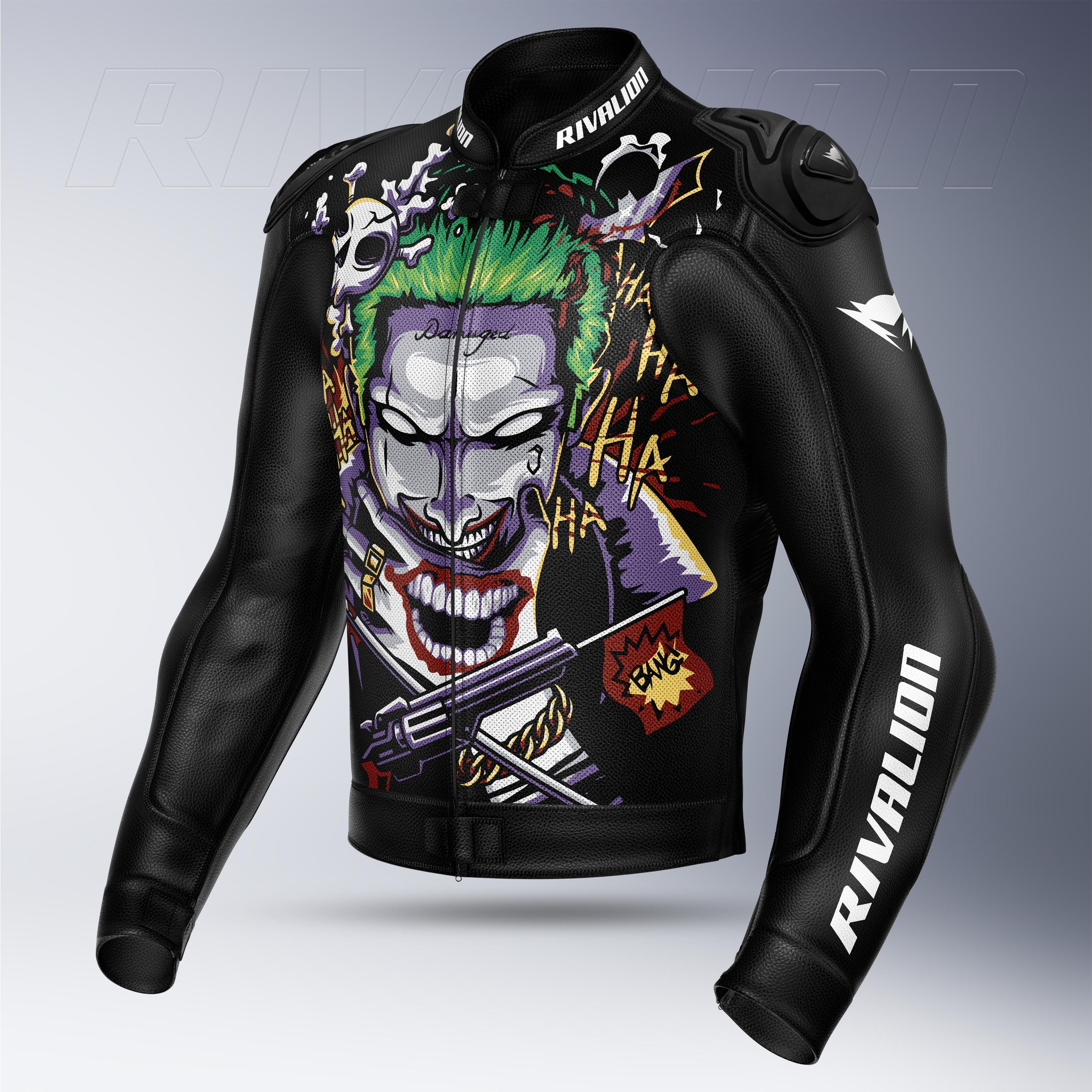 Joker Motorcycle Leather Racing Jacket: Custom Design, Removable