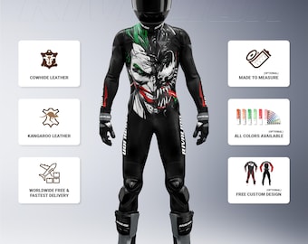 Anpassad Joker Venom motorcykelracingdräkt: Kohud och känguruläder