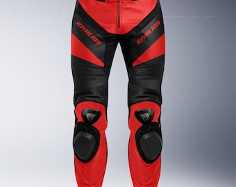 Red & Black Motorcycle Racing Leather Pant: Custom Fit, Removable Protection