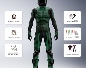 Freedom Forest Green Motorcycle Leather Racing Suit: Custom Cowhide or Kangaroo