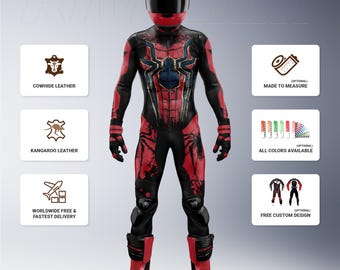 Spider-Man Motorcycle Racing Suit: Cowhide/Kangaroo Leather, Custom Design