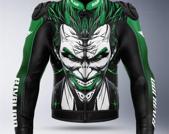 Joker Kawasaki Green Motorcycle Leather Racing Jacket: Removable