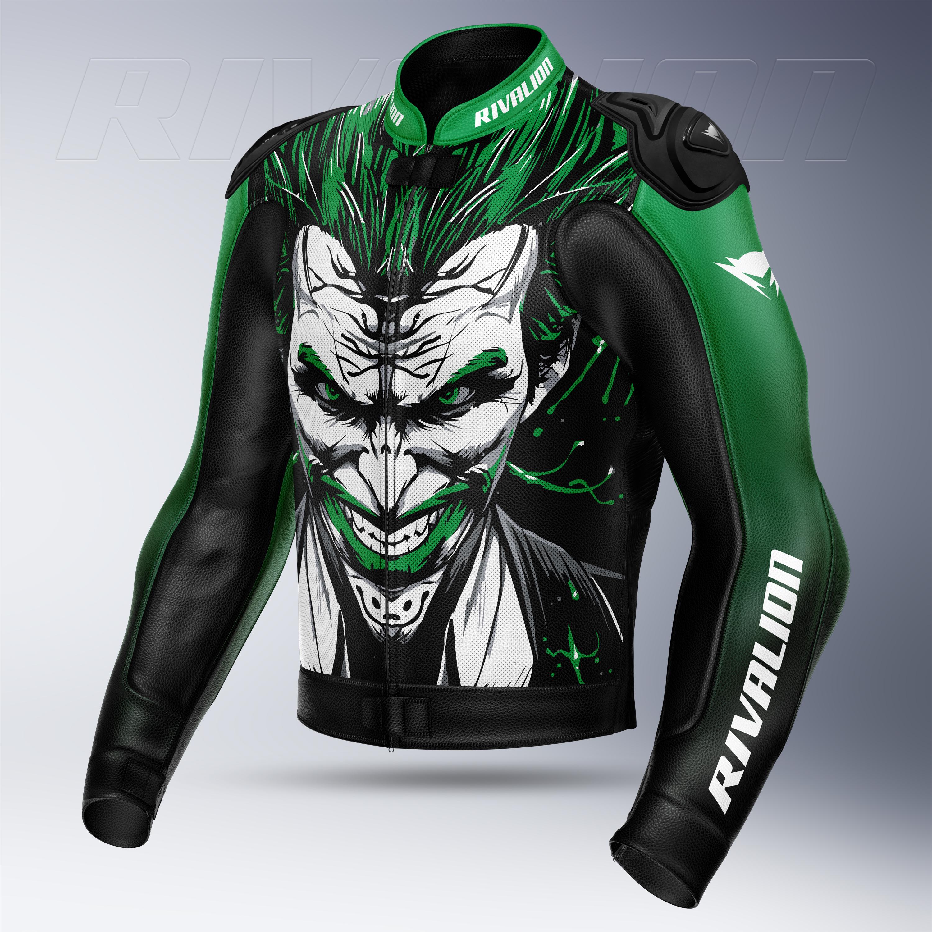 Joker Kawasaki Green Motorcycle Leather Racing Jacket: Removable