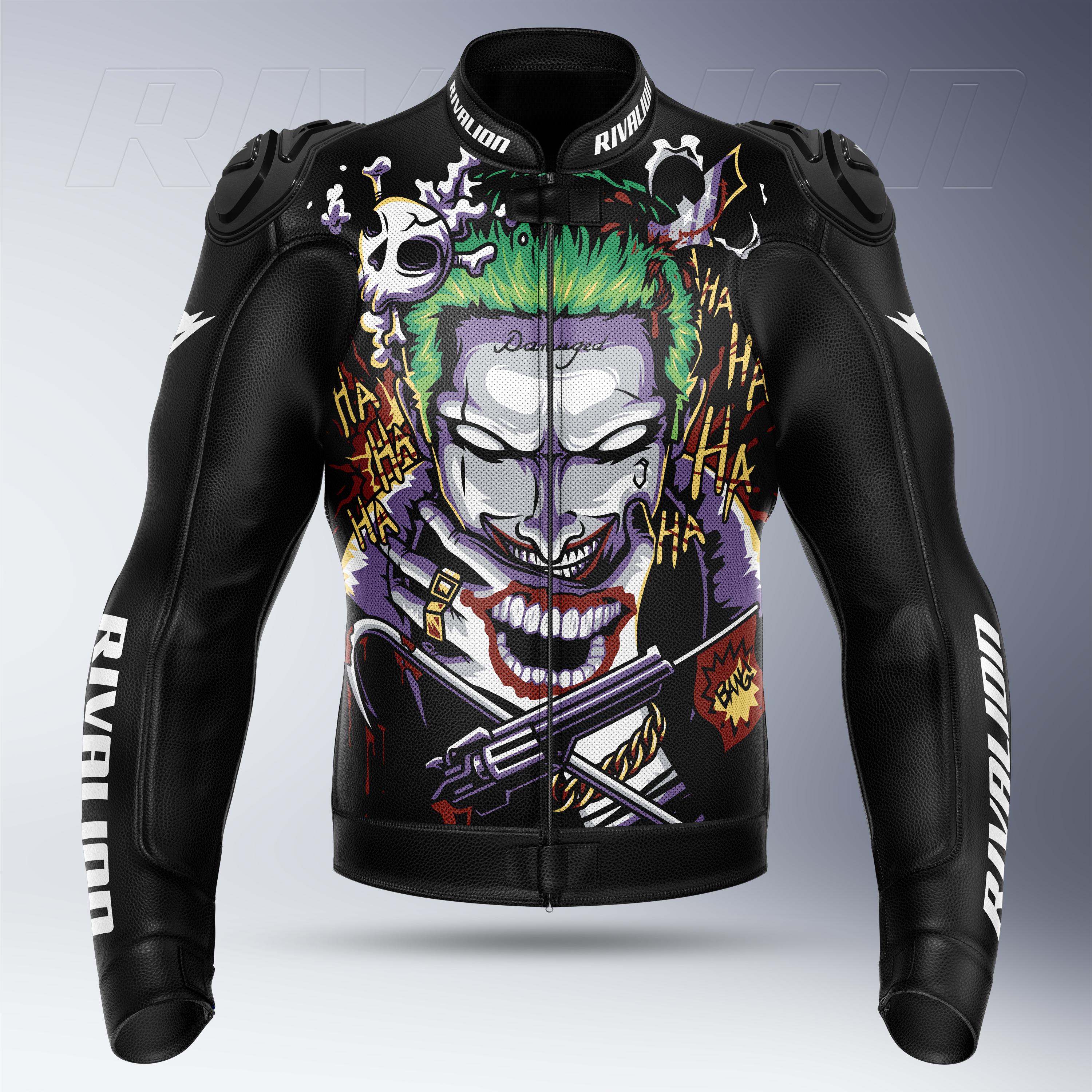 Joker Motorcycle Leather Racing Jacket: Custom Design, Removable