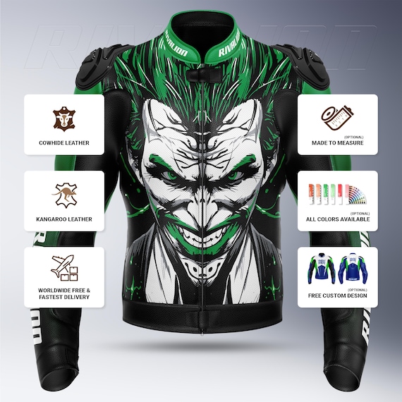 Joker Kawasaki Green Motorcycle Leather Racing Jacket: Removable