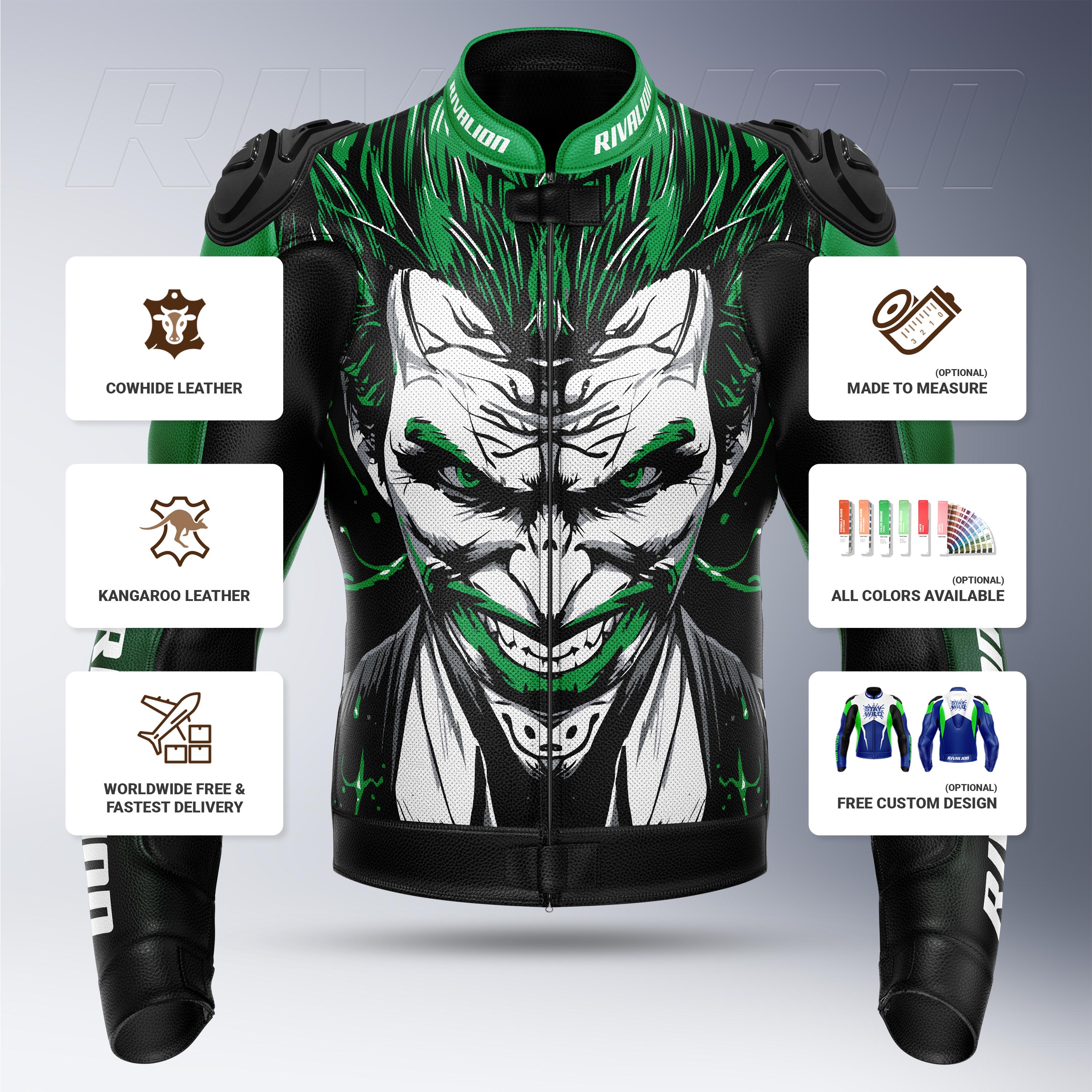 Joker Kawasaki Green Motorcycle Leather Racing Jacket: Removable