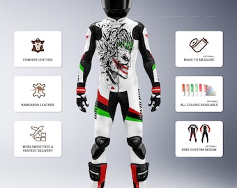 Joker Motorcycle Leather Racing Suit: Cowhide or Kangaroo Leather, Custom Design