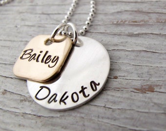 Personalized Gold and Sterling Silver Name Necklace, Mom Jewelry