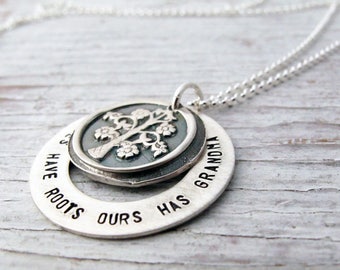 Fine Silver Family Tree Necklace, Grandma Gift