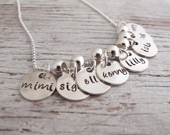 Grandkid Name Necklace, Hand Stamped Grandmother Necklace