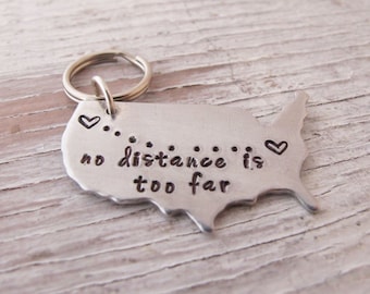 No distance is too far key chain, USA map keychain, Love knows no distance