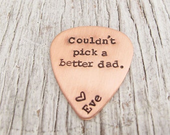 Couldn't Pick a Better Dad, Grandpa, Daddy, Personalized Guitar Pick, Dad Guitar Pick, Copper, Leather Case INCLUDED