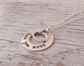 Love You Most Necklace, I love you more, Valentine's Day Gift for Her, Heart, Sterling Silver