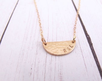 Half Moon Necklace, Personalized, Hammered, Half Circle, Minimalist, Modern, Layered, GOLD, ROSE Gold, STERLING