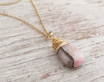 Gold Filled 14k Wire Wrapped Pink Opal Copper Briolette