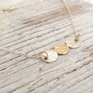 New! Dainty Gold and Silver Coin Necklace, Hammered, Everyday Necklace, Lightweight Jewelry, Layering Necklace