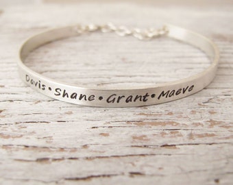 Grandmother Bracelet, Mother's Bracelet, Handstamped Cuff, Personalized Bracelet, Sterling Silver