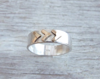Wide Sterling Silver Ring with Gold Arrow, Stacking Ring, Statement Ring, Free Shipping