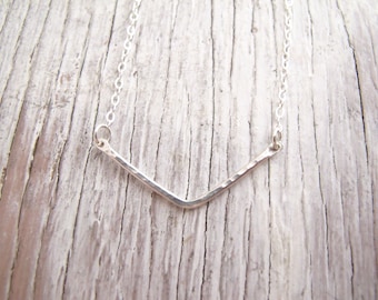Sterling Silver Chevron Necklace, Hammered Chevron, V Necklace, Minimalist Silver Jewelry, Layering Necklace, READY TO SHIP