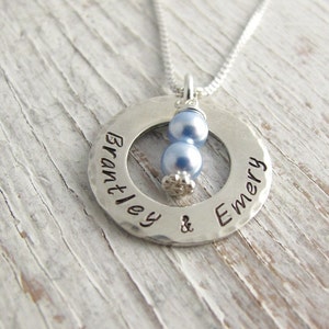 Personalized Mother's Necklace, Twins or Triplets, 2 or 3 children, Kids Name Necklace, Hand Stamped, Mother's Day Gift